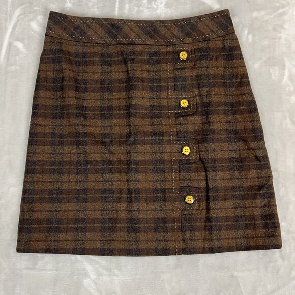 J Mclaughlin Mini Skirt Womens 4 Brown Plaid Wool Dark Academia Preppy School - Picture 1 of 10